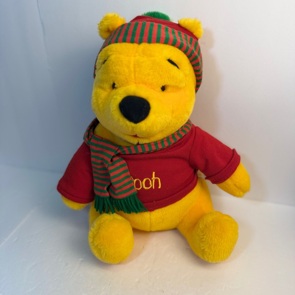 Disney Winnie the Pooh Plush Mattel Arcotoys Christmas Winter Hat Scarf 12 inch
